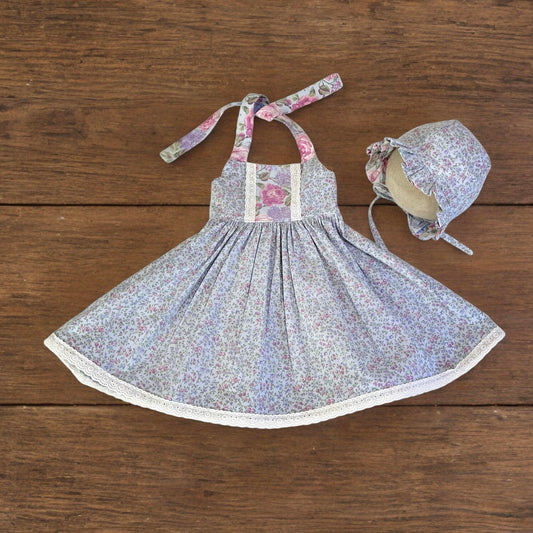 Floral Dress & Bonnet Ready to Ship Size 2T - Made to order are available