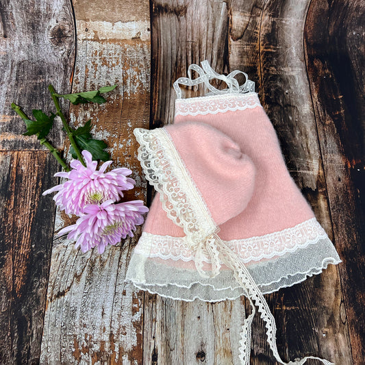 Newborn Cashmere and Silk Newborn Romper & Bonnet set. Photography Prop