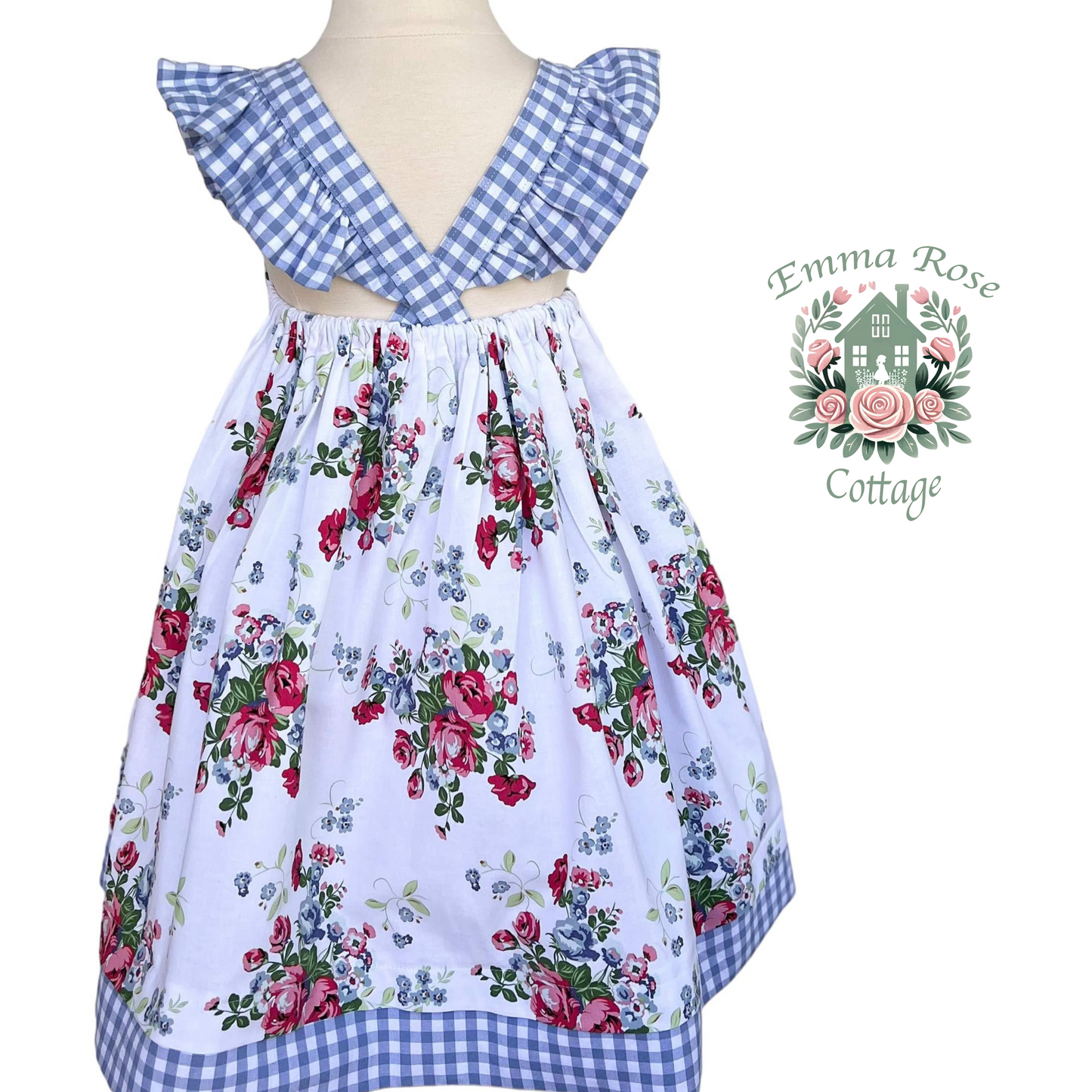 Roses & Ruffles size 5, Blue Gingham, Free Shipping
