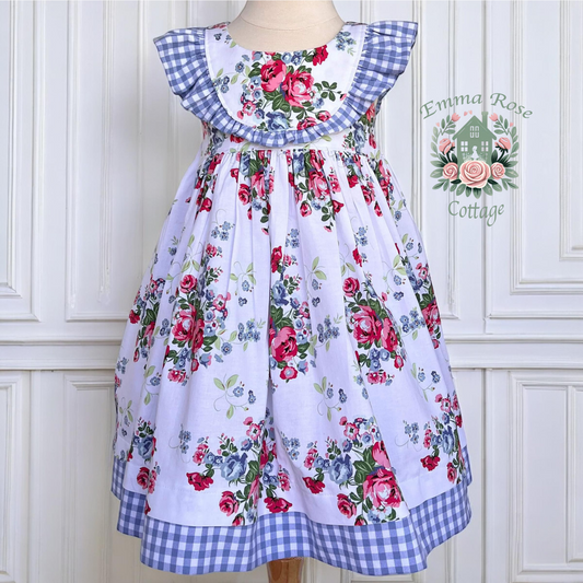 Roses & Ruffles size 5, Blue Gingham, Free Shipping
