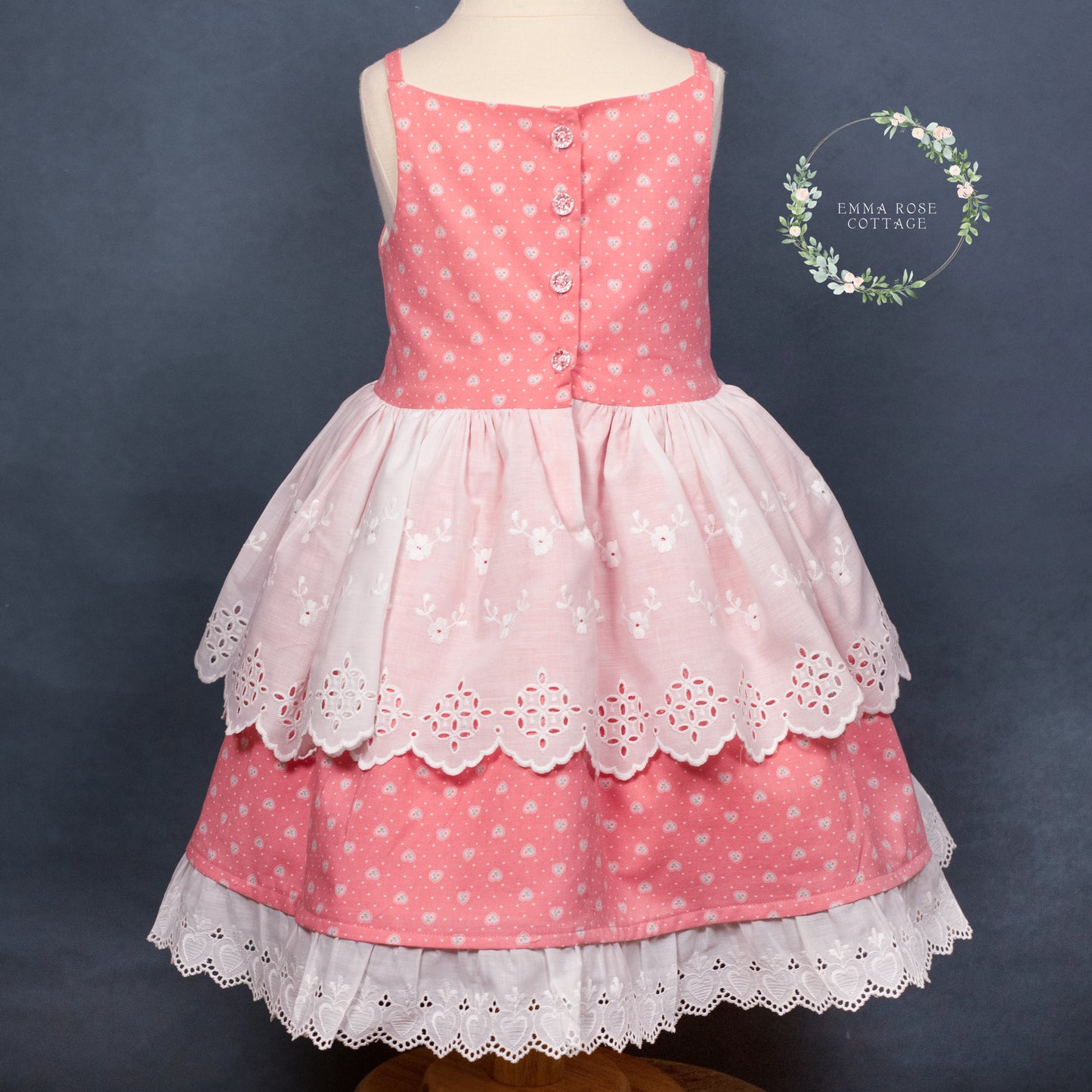 Hearts and Lace Valentine Dress - vintage fabric & lace Size 5