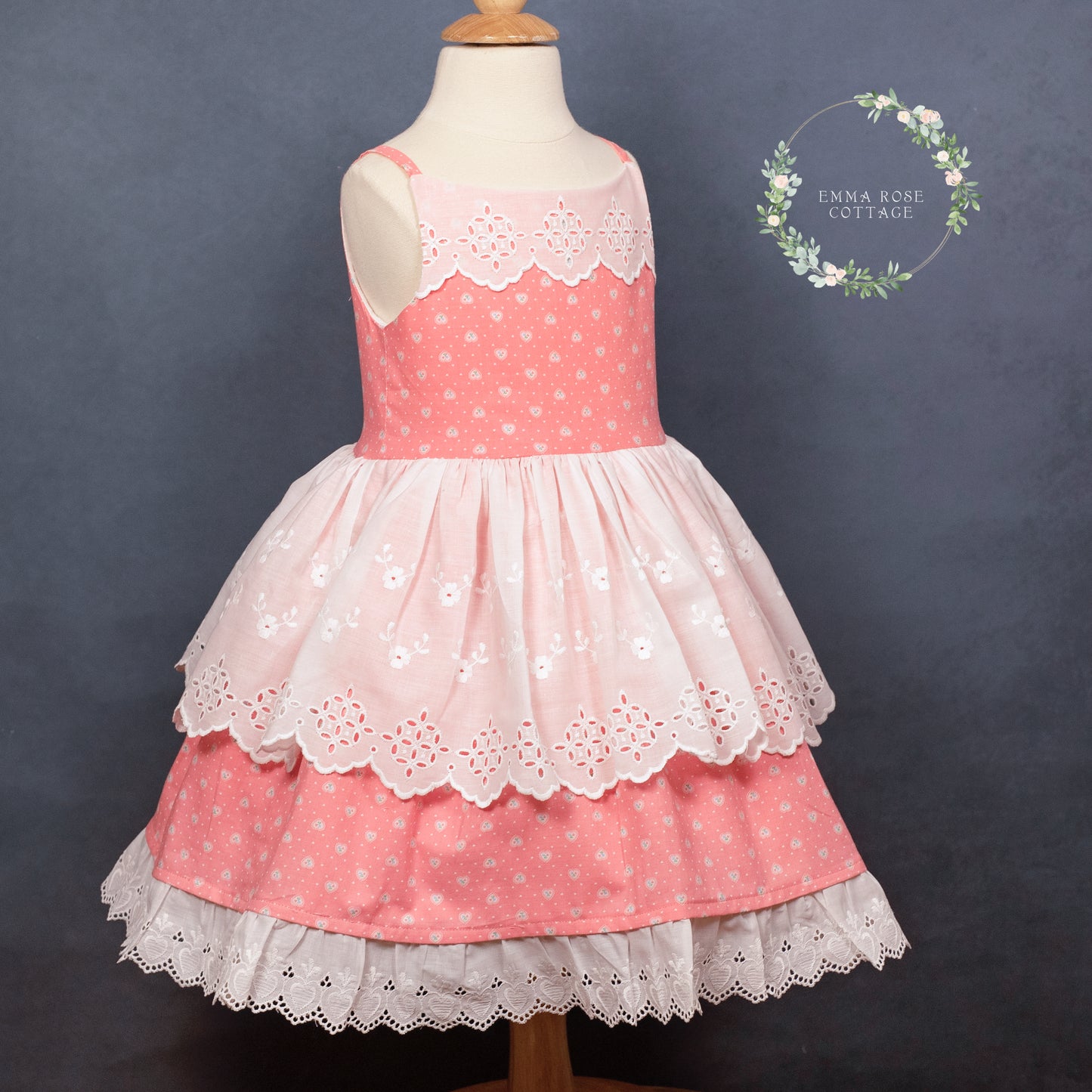 Hearts and Lace Valentine Dress - vintage fabric & lace Size 5