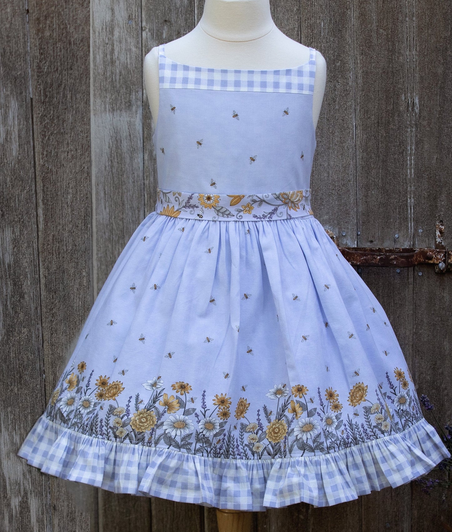 Delightful Sunflower & Honey Bees - Size 7 ruffles and removable belt