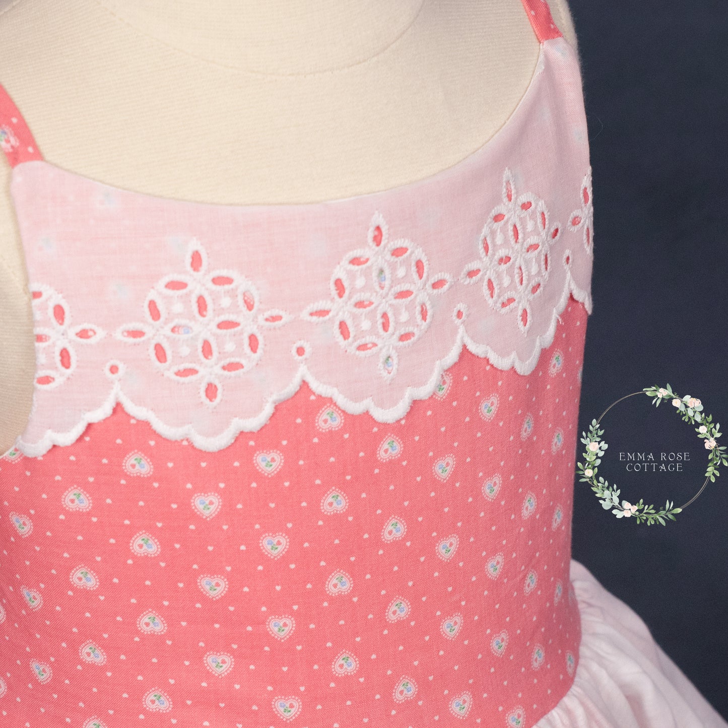 Hearts and Lace Valentine Dress - vintage fabric & lace Size 5