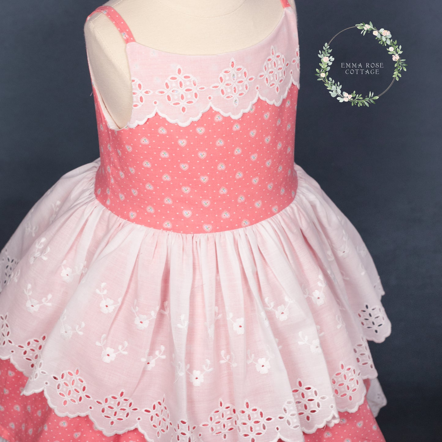 Hearts and Lace Valentine Dress - vintage fabric & lace Size 5